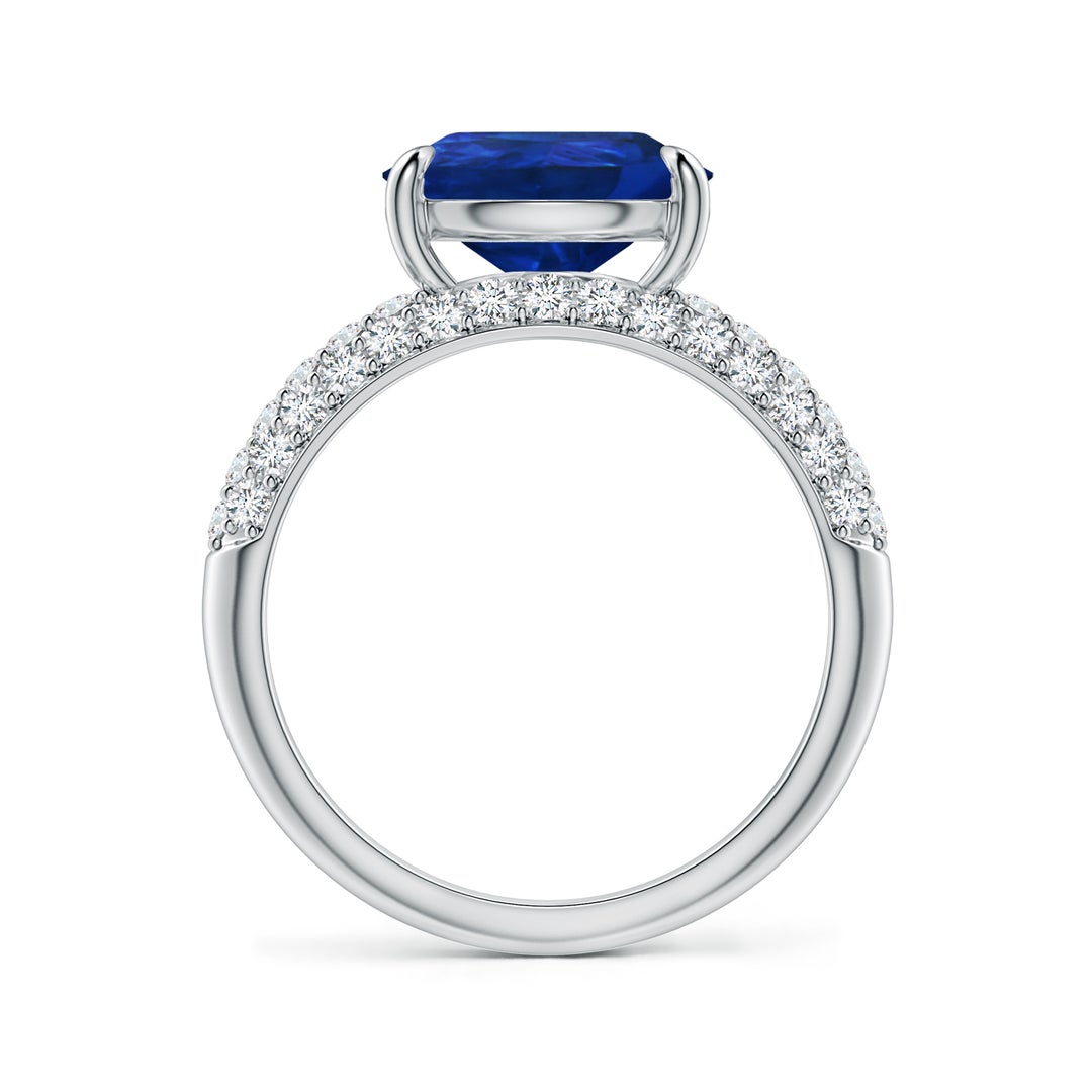12x10mm AAA Off-Centered Pear Blue Sapphire Engagement Ring with Diamond Accents in White Gold - side 2