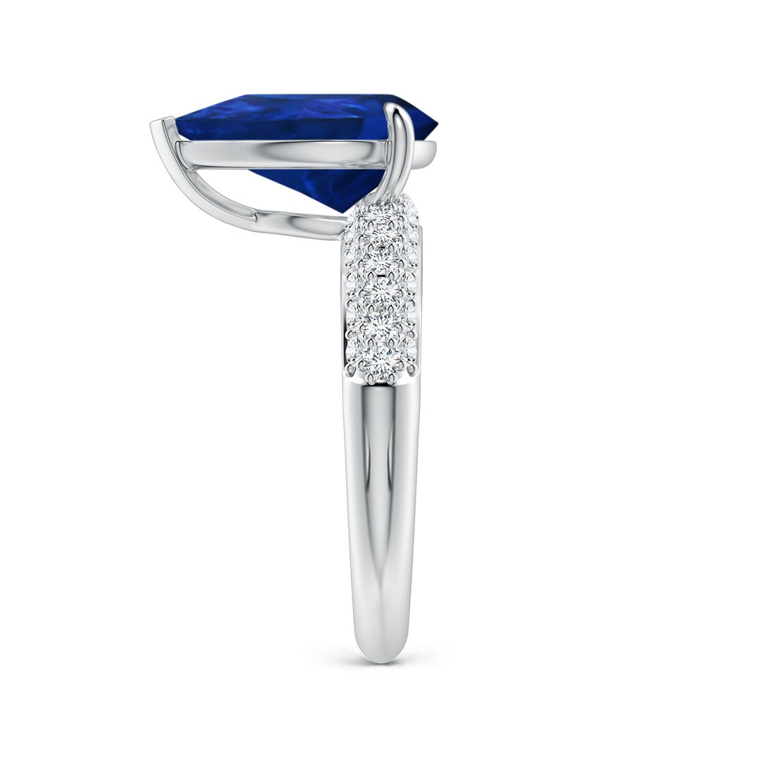 12x10mm AAA Off-Centered Pear Blue Sapphire Engagement Ring with Diamond Accents in White Gold - side 3