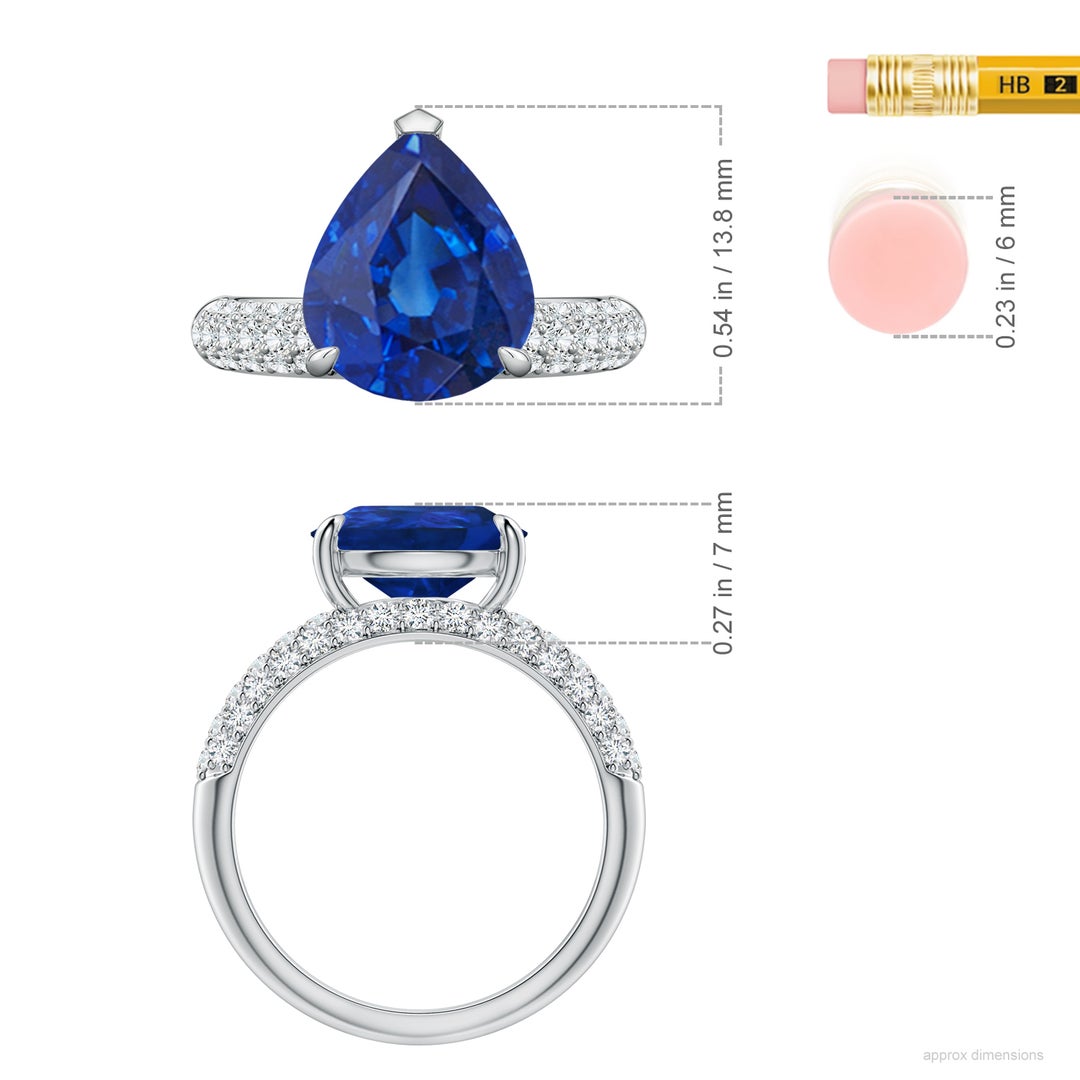 12x10mm AAA Off-Centered Pear Blue Sapphire Engagement Ring with Diamond Accents in White Gold - ruler