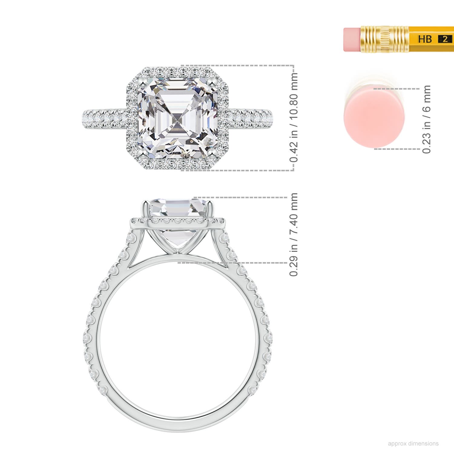 8mm HSI2 Asscher-Cut Diamond Halo Ring in White Gold - ruler