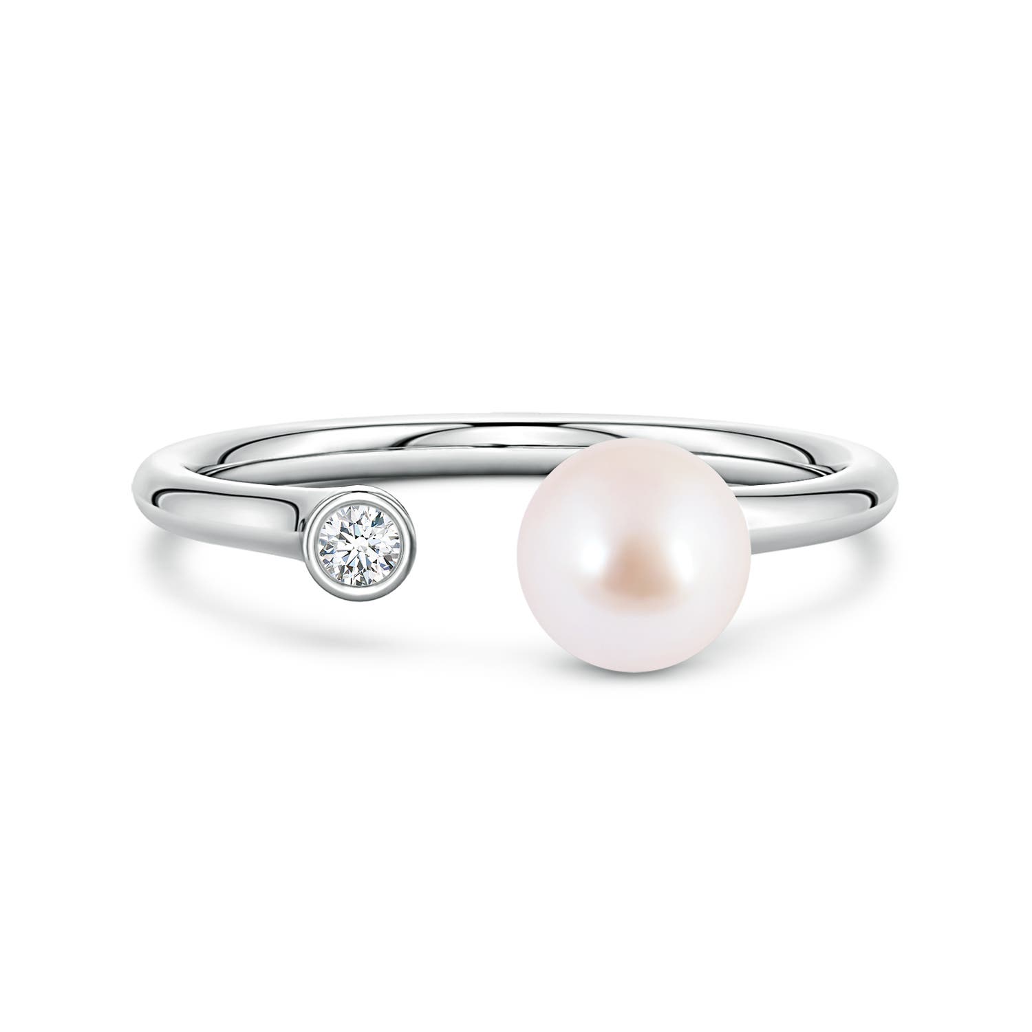 6mm AAA Akoya Pearl and Diamond Open Ring in White Gold