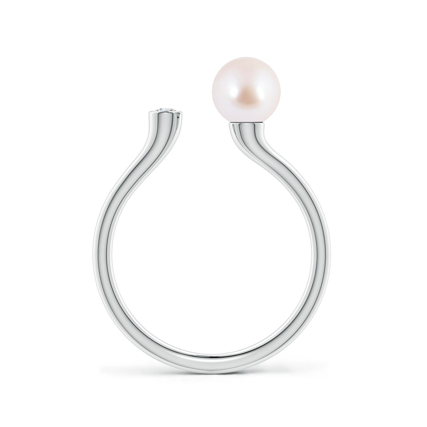 6mm AAA Akoya Pearl and Diamond Open Ring in White Gold - side 2