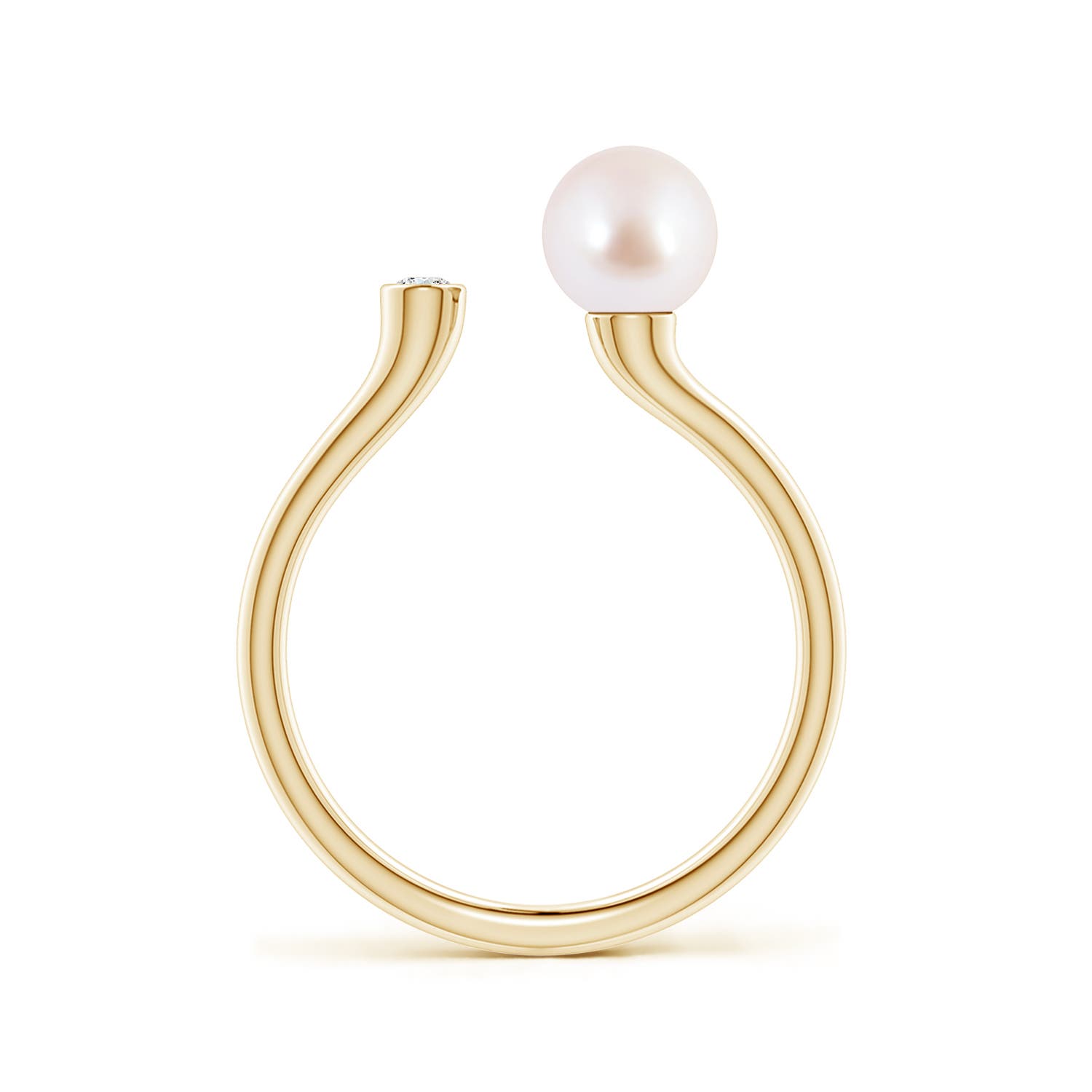 6mm AAA Akoya Pearl and Diamond Open Ring in Yellow Gold