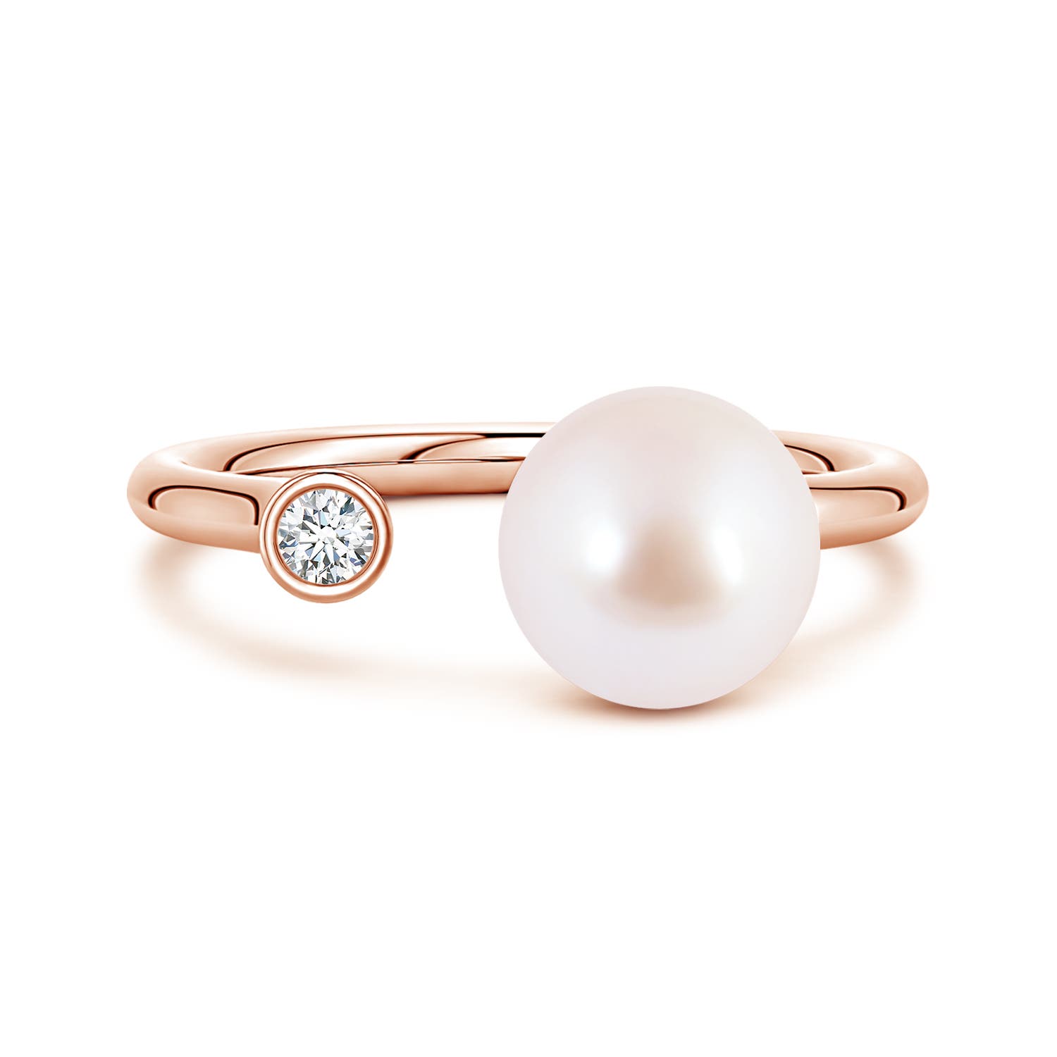 8mm AAA Akoya Pearl and Diamond Open Ring in Rose Gold