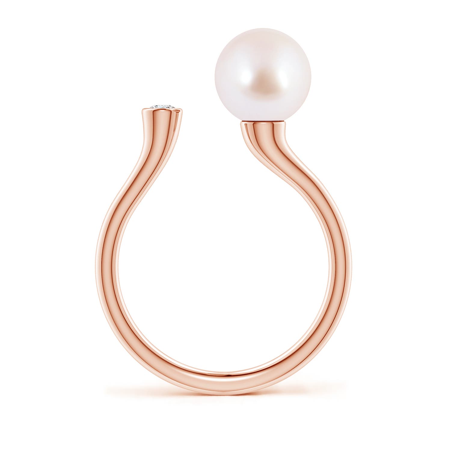 8mm AAA Akoya Pearl and Diamond Open Ring in Rose Gold