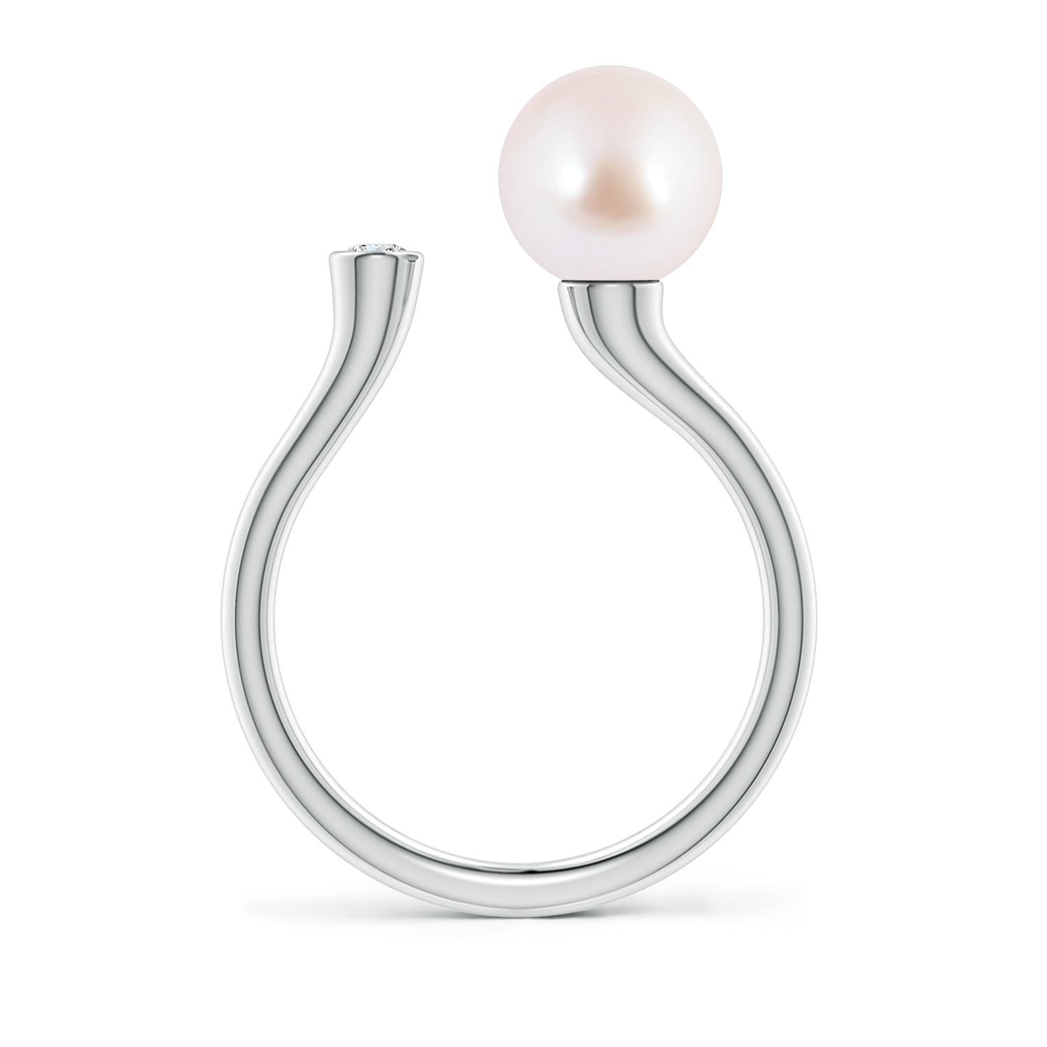 8mm AAA Akoya Pearl and Diamond Open Ring in White Gold