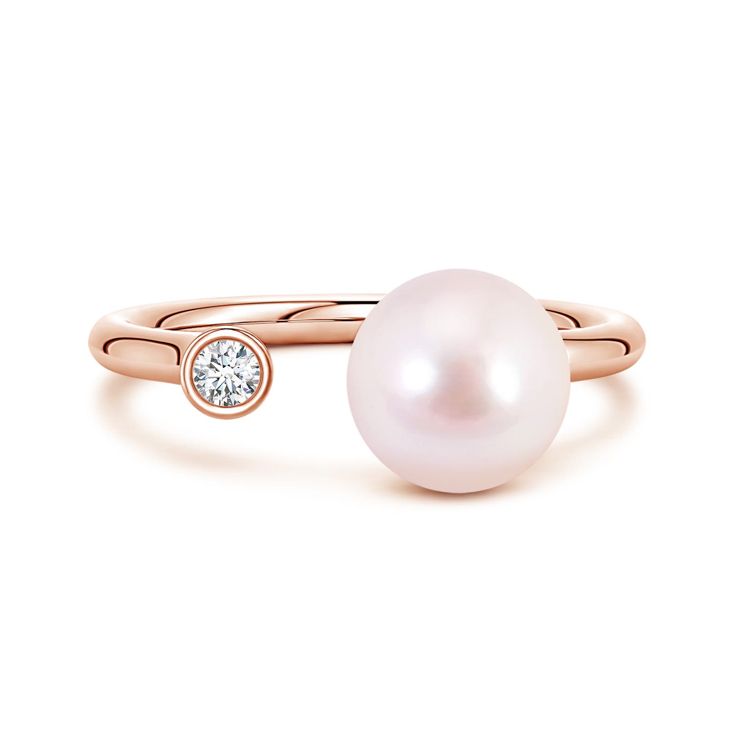 8mm AAAA Akoya Pearl and Diamond Open Ring in 18K Rose Gold