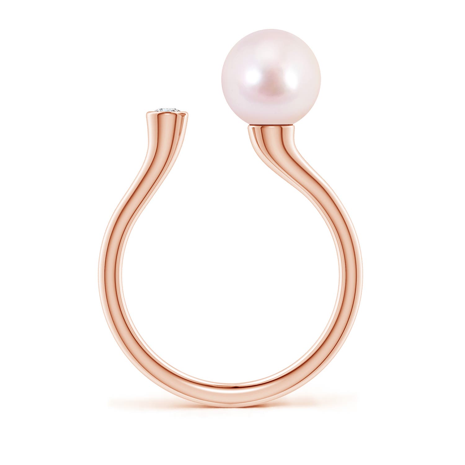 8mm AAAA Akoya Pearl and Diamond Open Ring in 18K Rose Gold