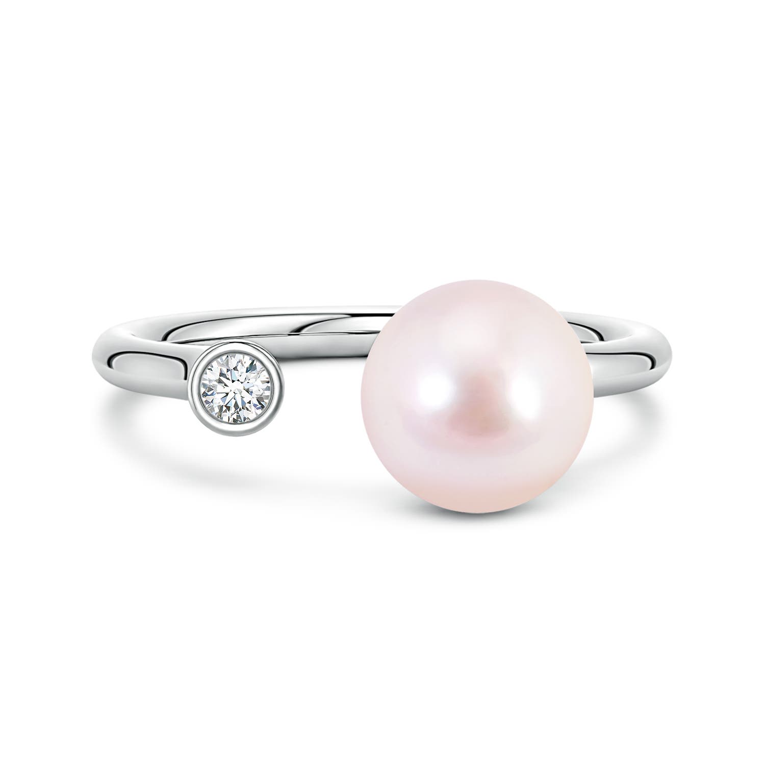 8mm AAAA Akoya Pearl and Diamond Open Ring in White Gold