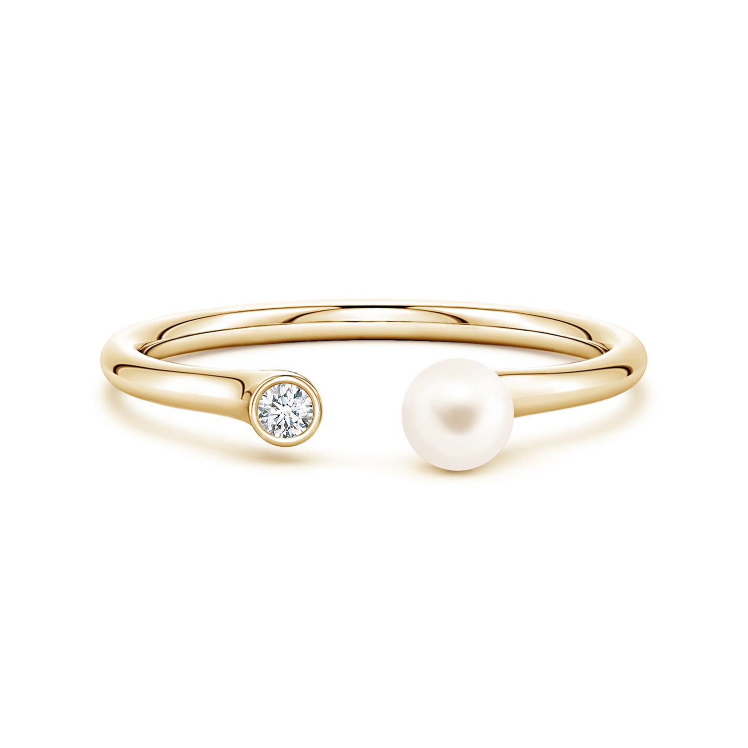 4mm AAA Freshwater Pearl and Diamond Open Ring in Yellow Gold