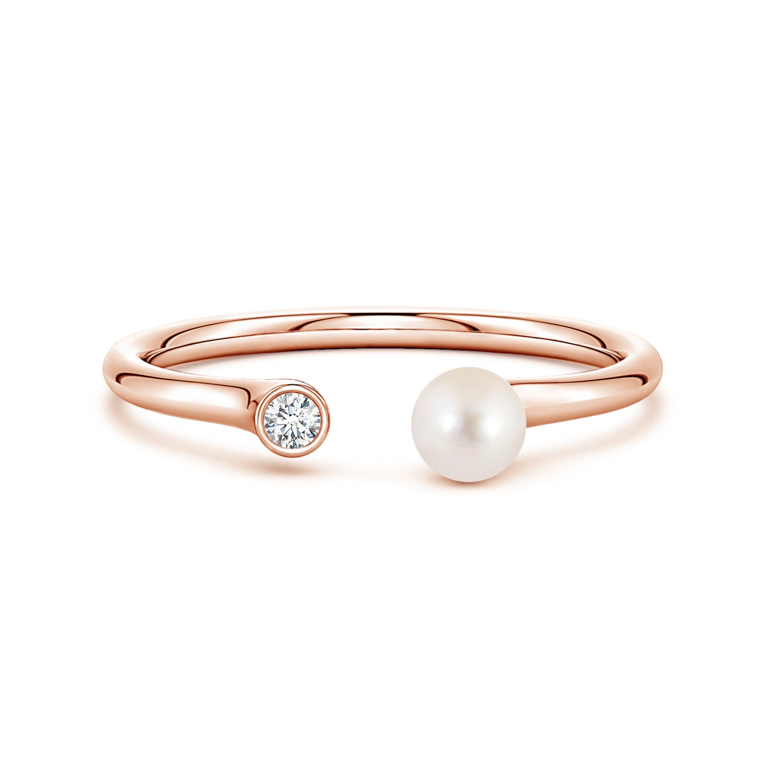 4mm AAAA Freshwater Pearl and Diamond Open Ring in Rose Gold
