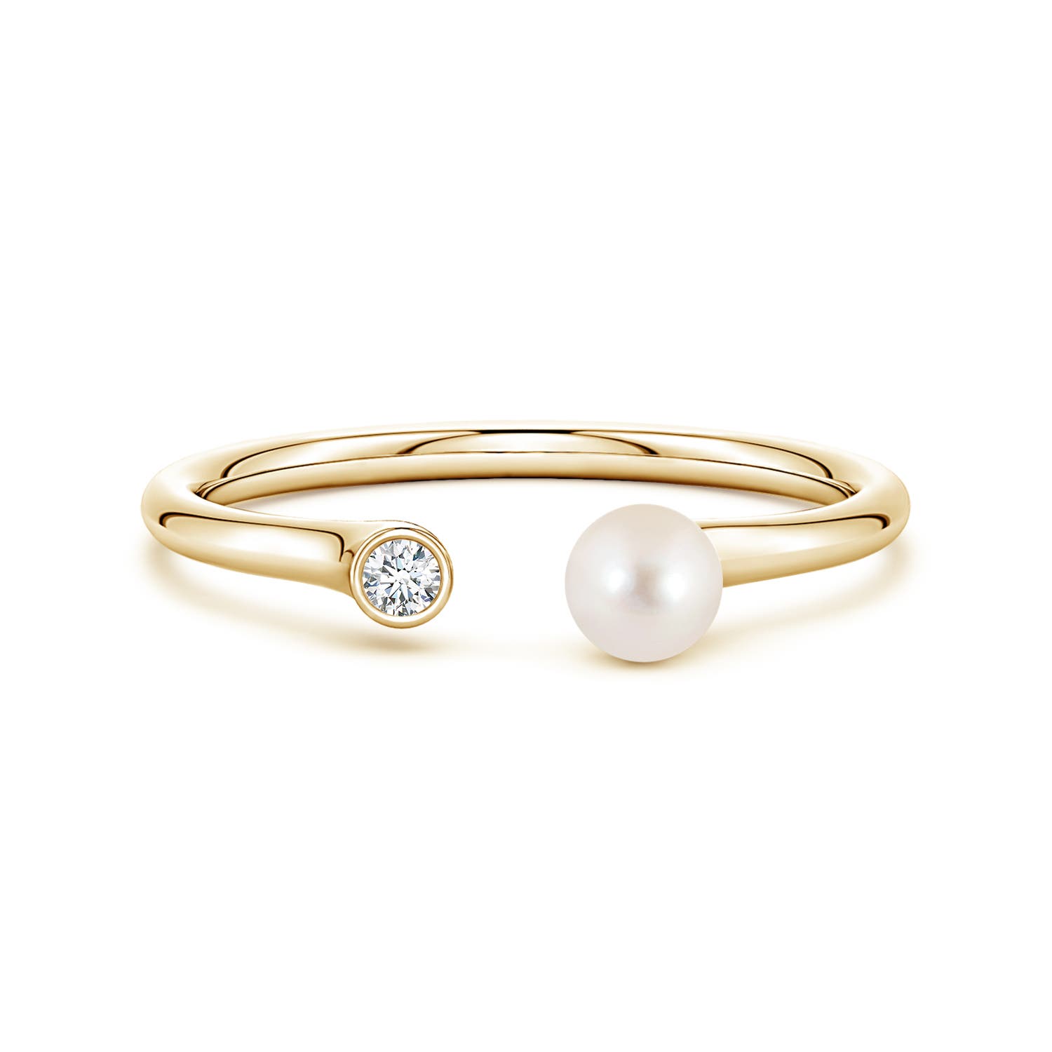 4mm AAAA Freshwater Pearl and Diamond Open Ring in Yellow Gold