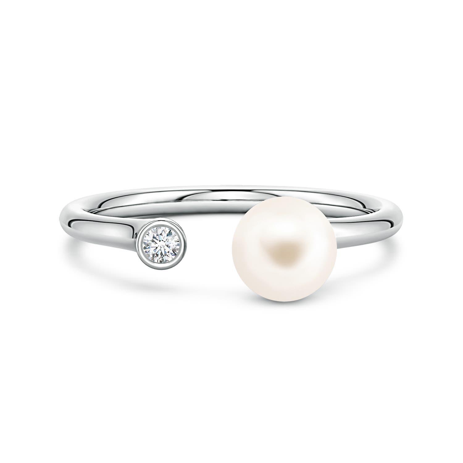 6mm AAA Freshwater Pearl and Diamond Open Ring in White Gold
