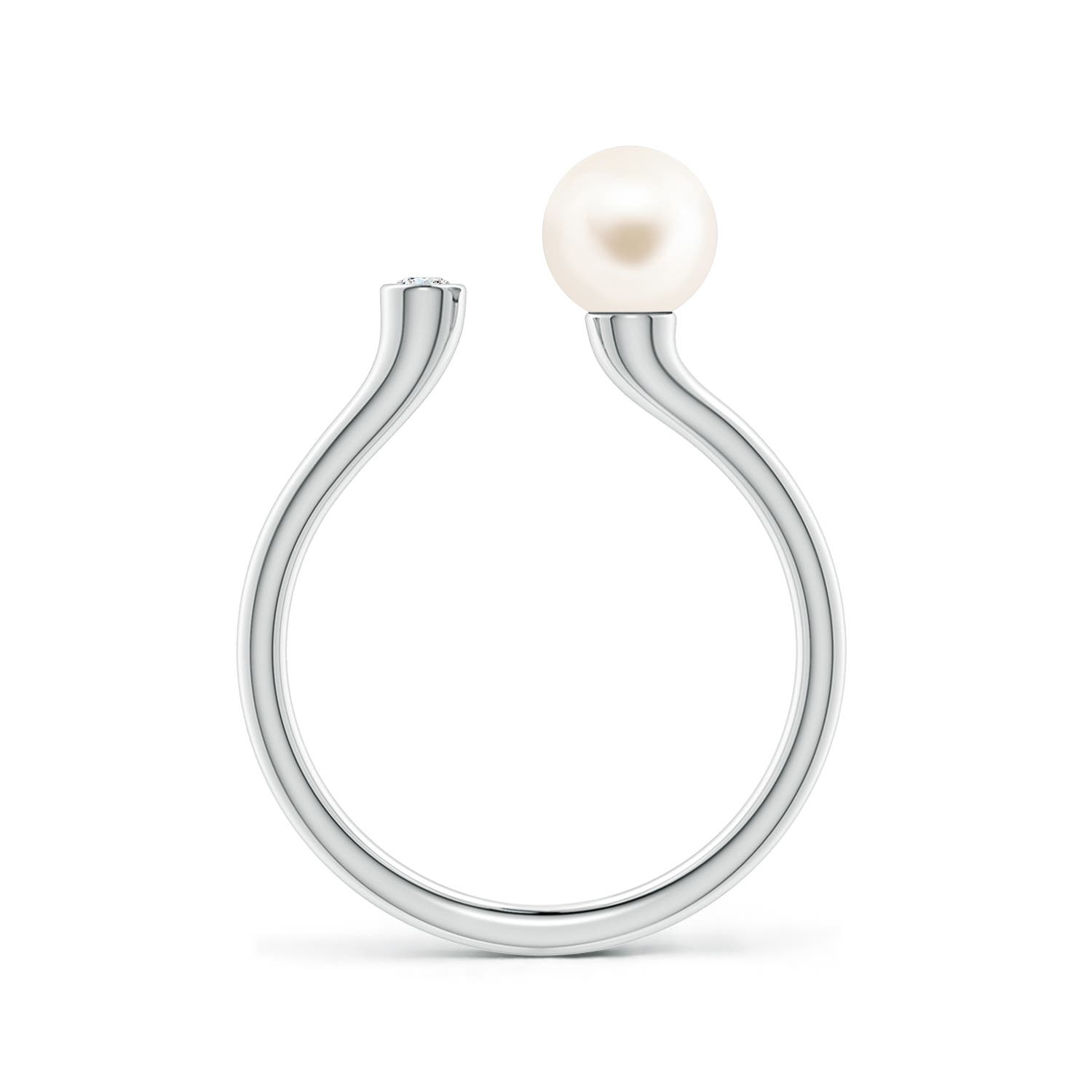 6mm AAA Freshwater Pearl and Diamond Open Ring in White Gold - side 2