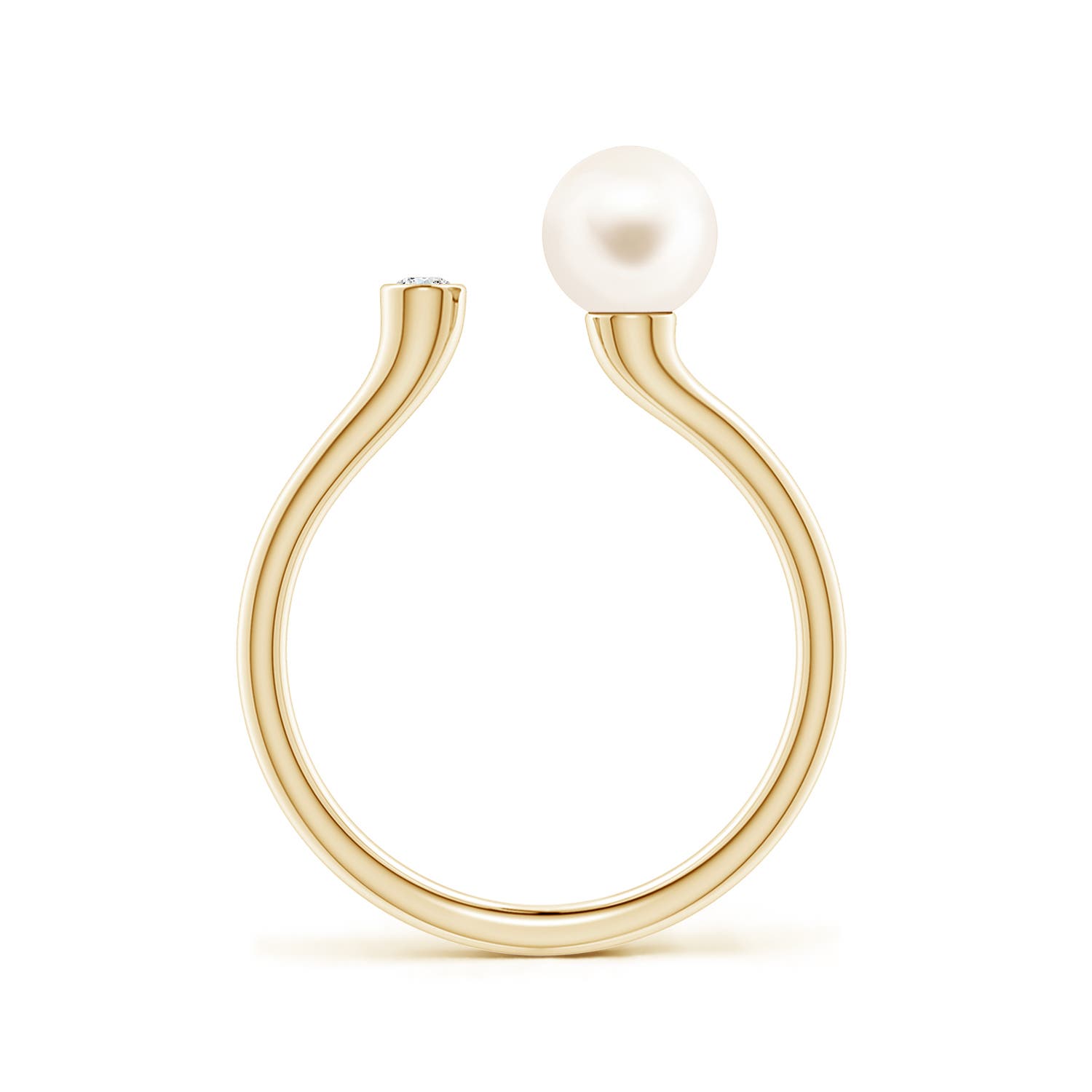 6mm AAA Freshwater Pearl and Diamond Open Ring in Yellow Gold