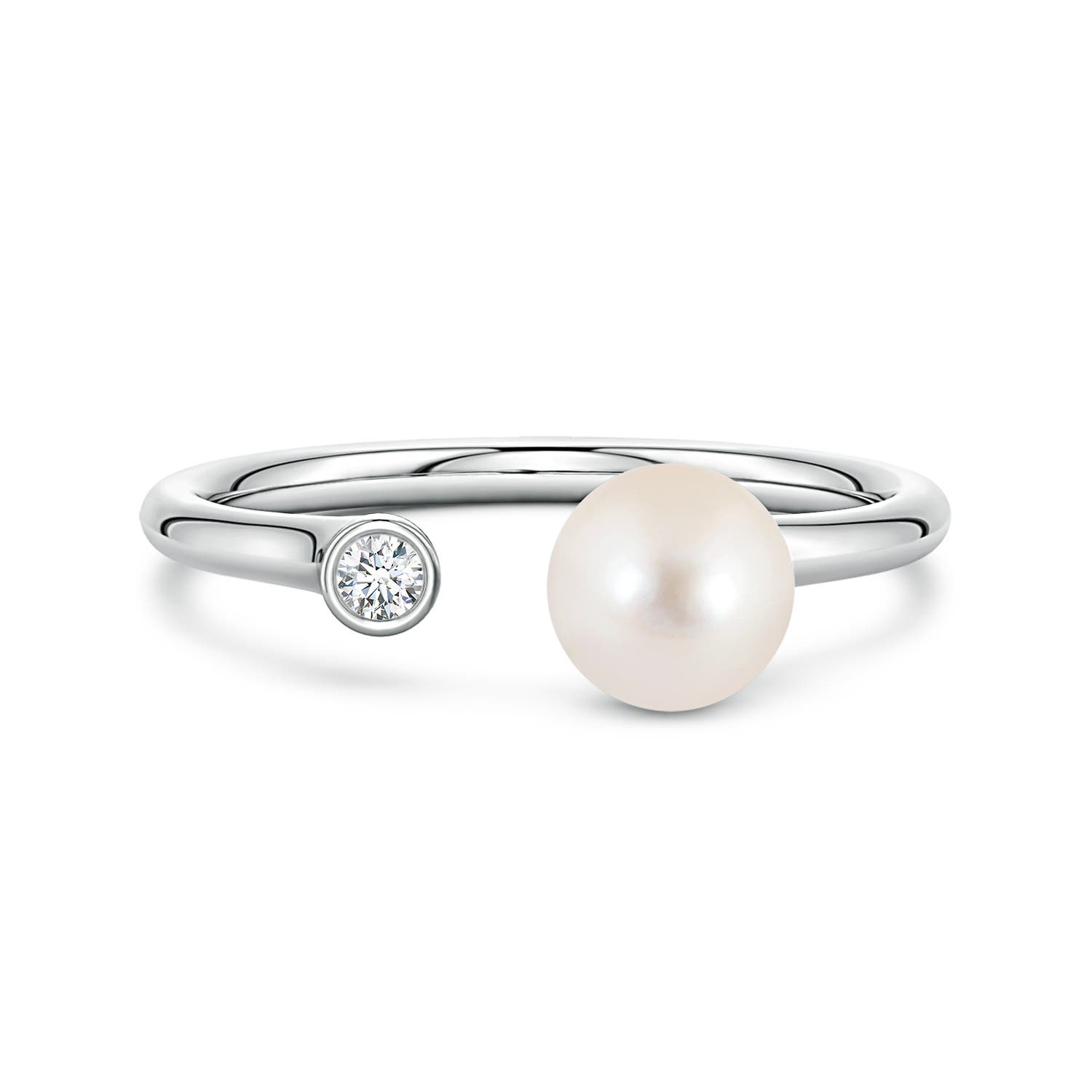 6mm AAAA Freshwater Pearl and Diamond Open Ring in White Gold