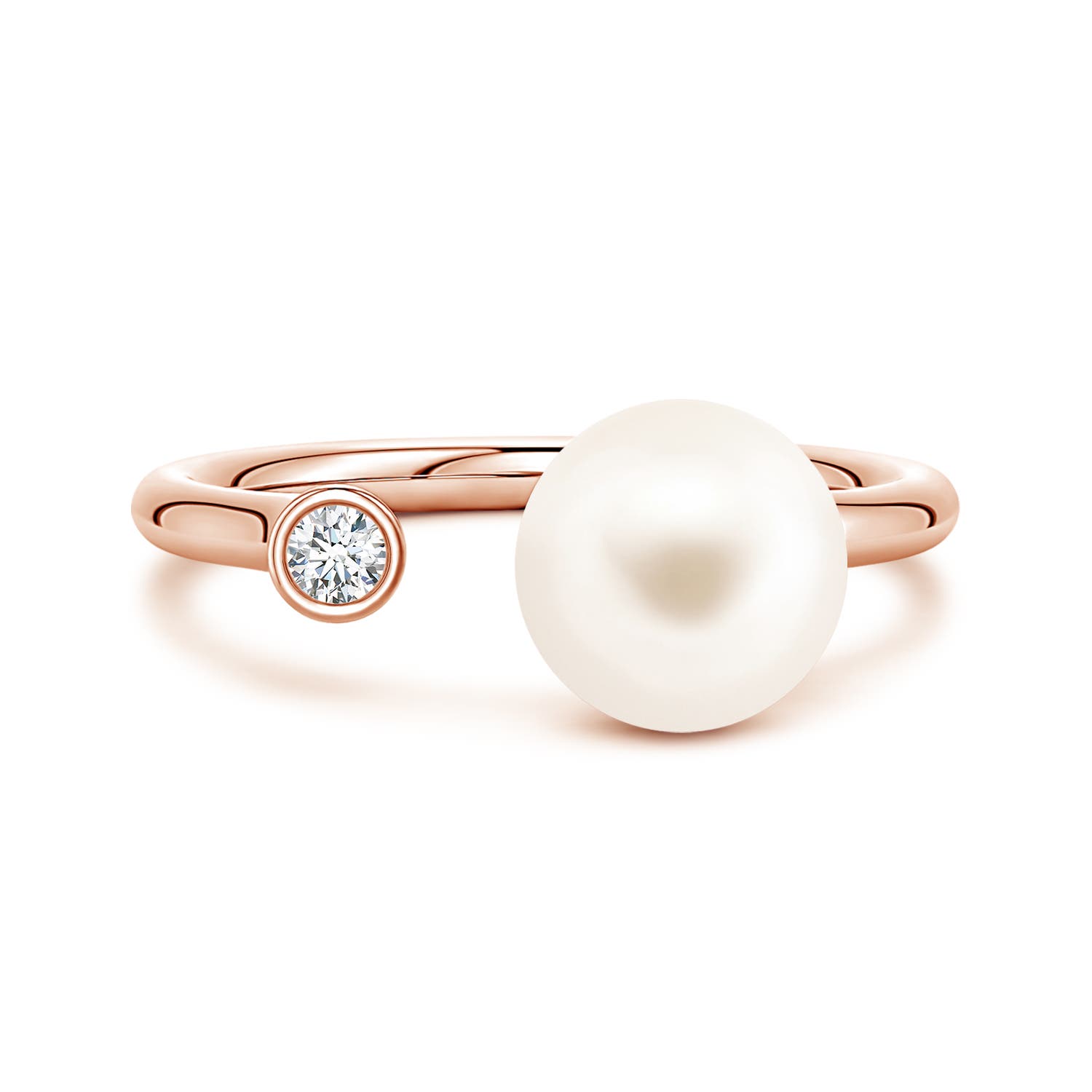 8mm AAA Freshwater Pearl and Diamond Open Ring in 18K Rose Gold