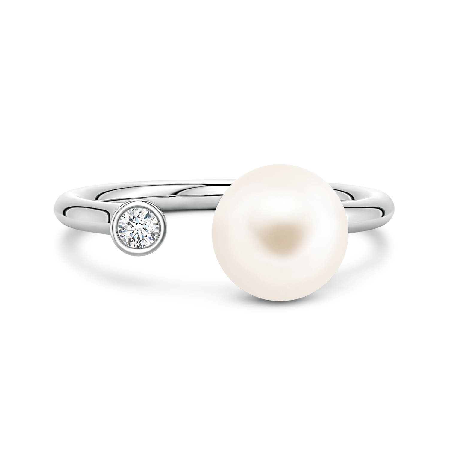 8mm AAA Freshwater Pearl and Diamond Open Ring in 18K White Gold