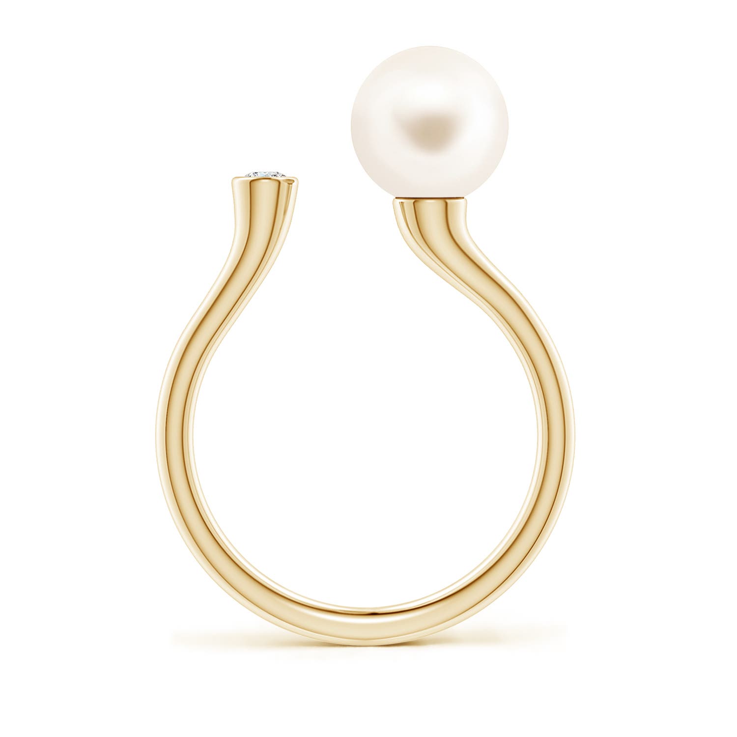 8mm AAA Freshwater Pearl and Diamond Open Ring in 18K Yellow Gold