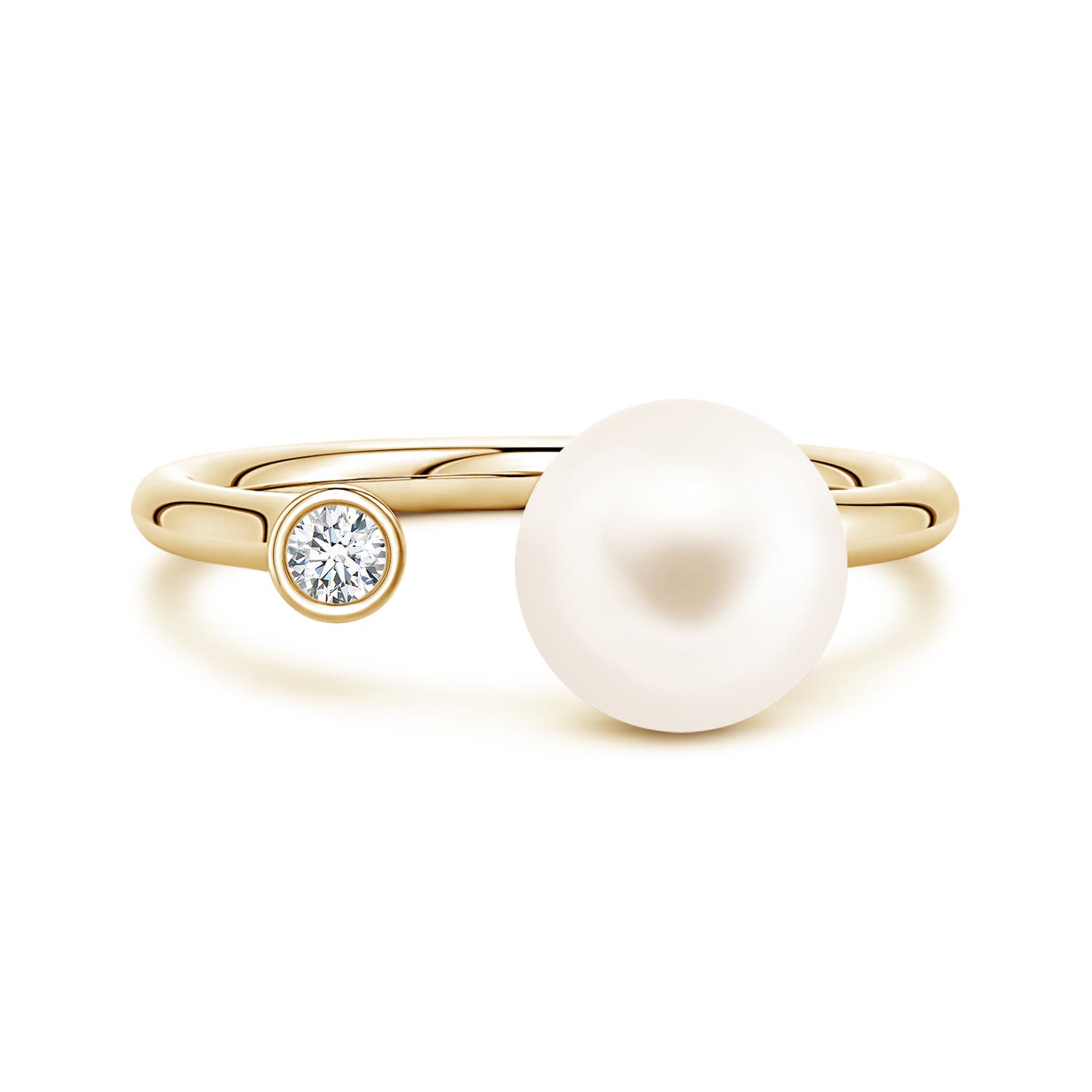 8mm AAA Freshwater Pearl and Diamond Open Ring in Yellow Gold