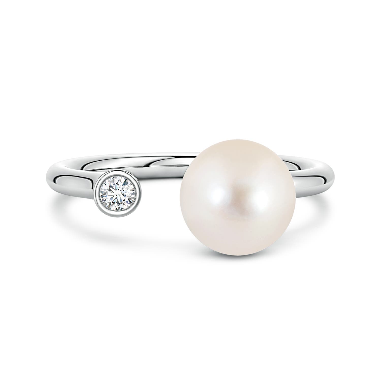 Angara 8 MM Freshwater Pearl and Diamond Open Ring in 18K White Gold