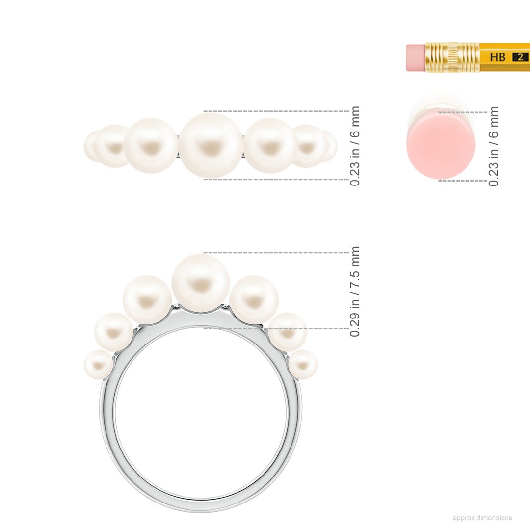 6mm AAA Graduated Freshwater Pearl Ring in White Gold - ruler