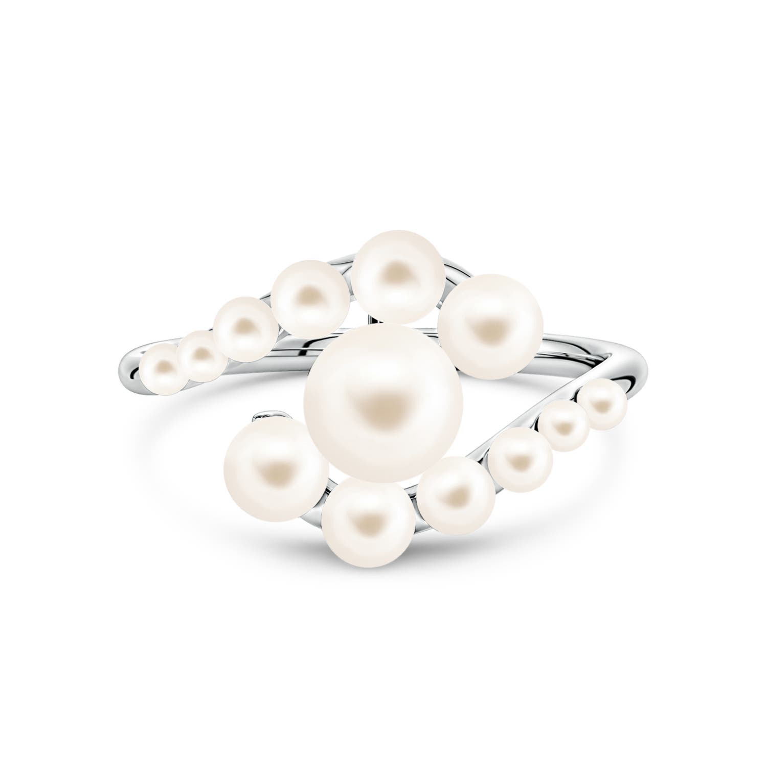 6mm AAA Graduated Freshwater Pearl Bypass Ring in White Gold