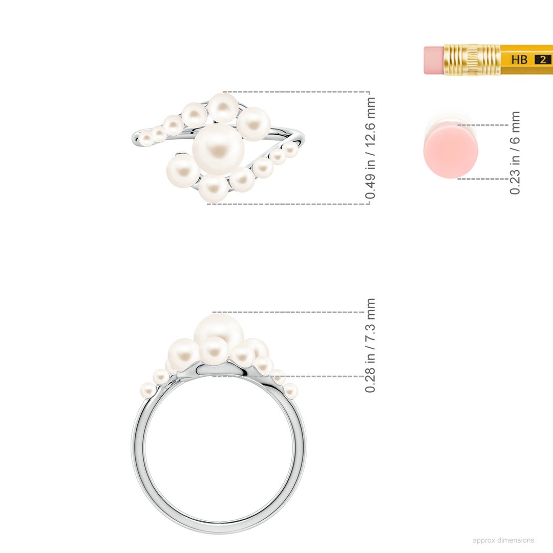 6mm AAA Graduated Freshwater Pearl Bypass Ring in White Gold - ruler