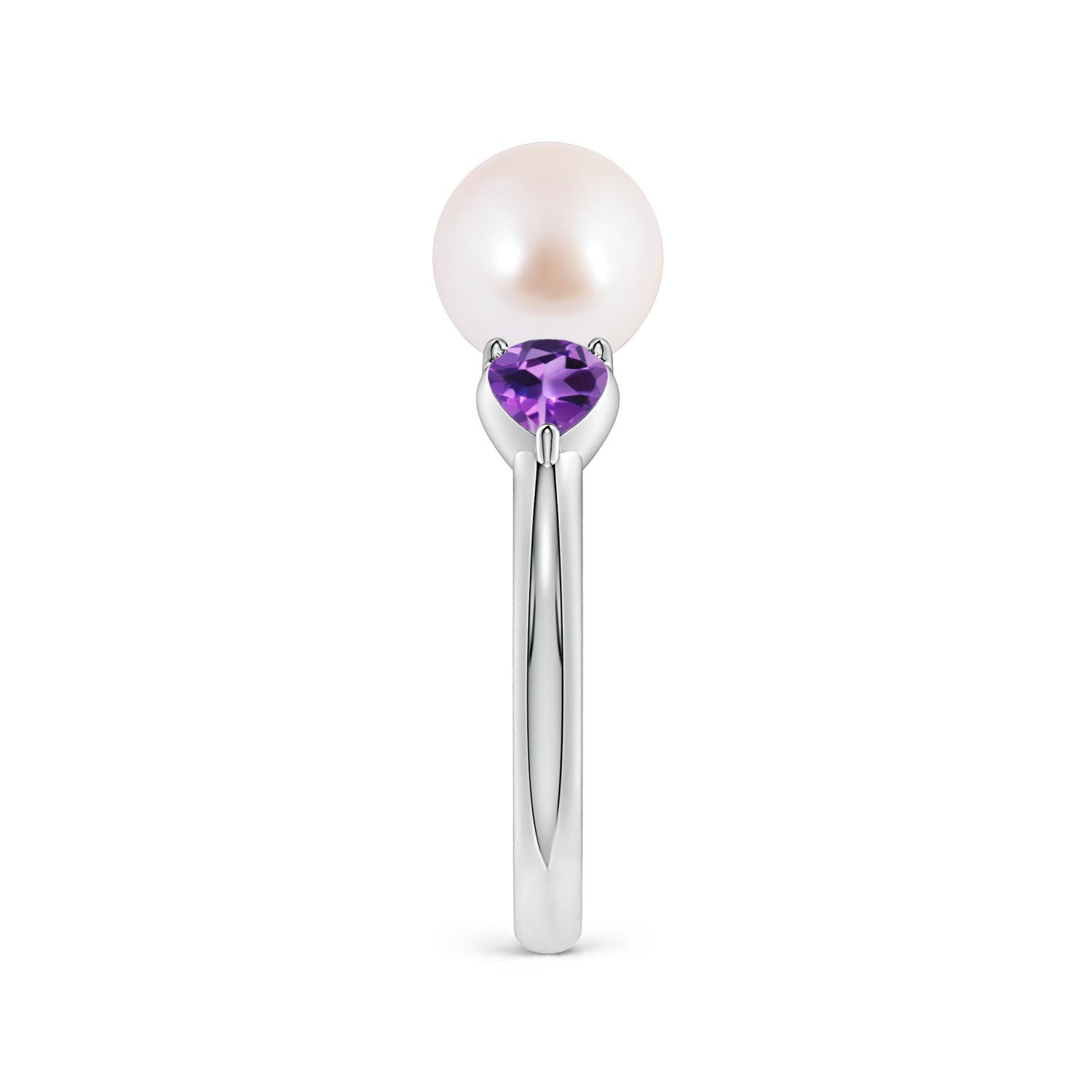Akoya Pearl and Horizontal Pear Amethyst Side Stone Ring | Angara
