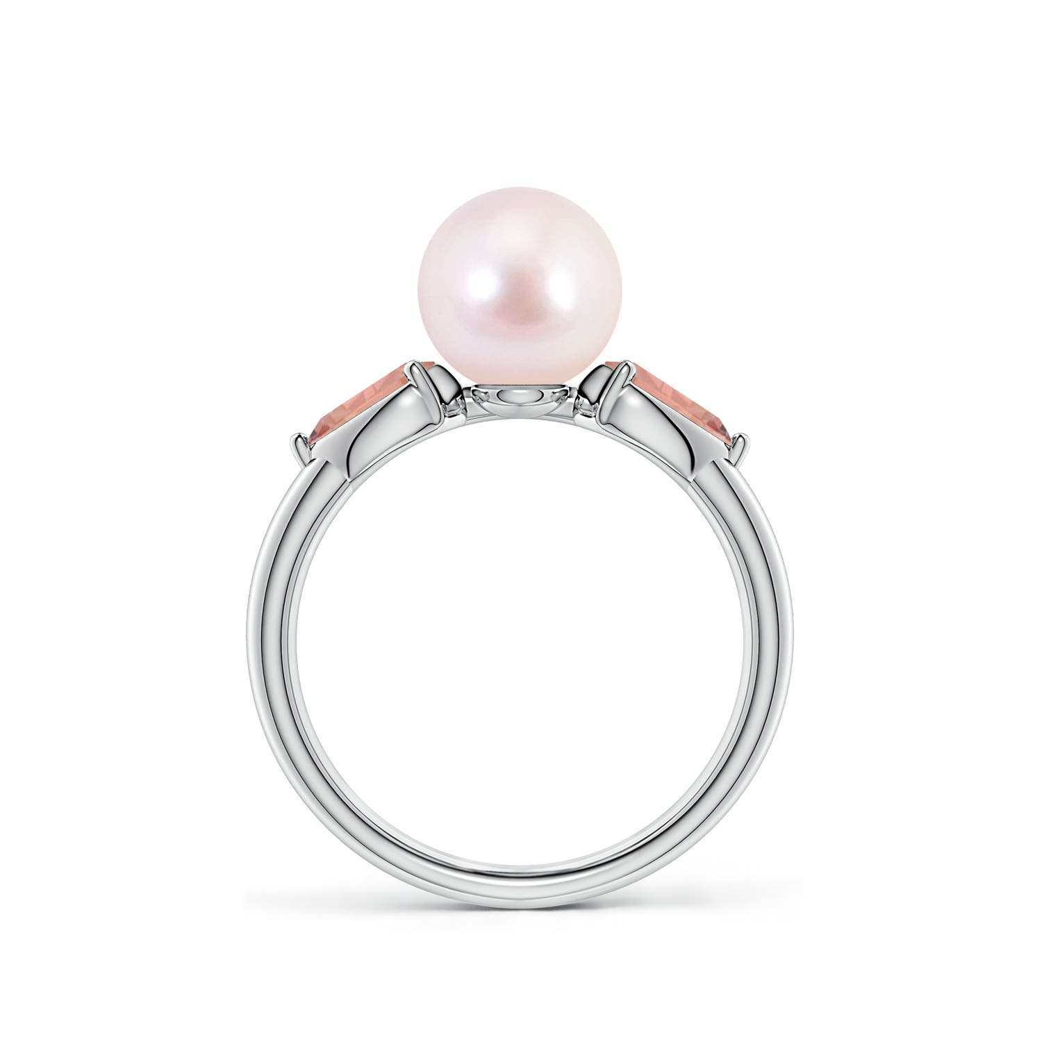 8mm AAAA Akoya Pearl and Horizontal Pear Morganite Side Stone Ring in White Gold