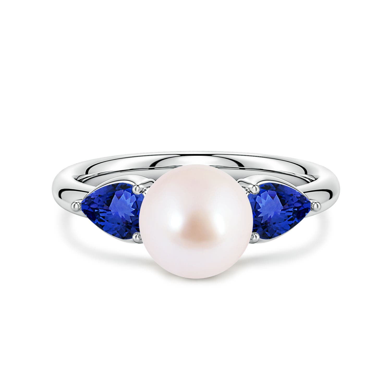 Akoya Pearl and Horizontal Pear Amethyst Side Stone Ring | Angara