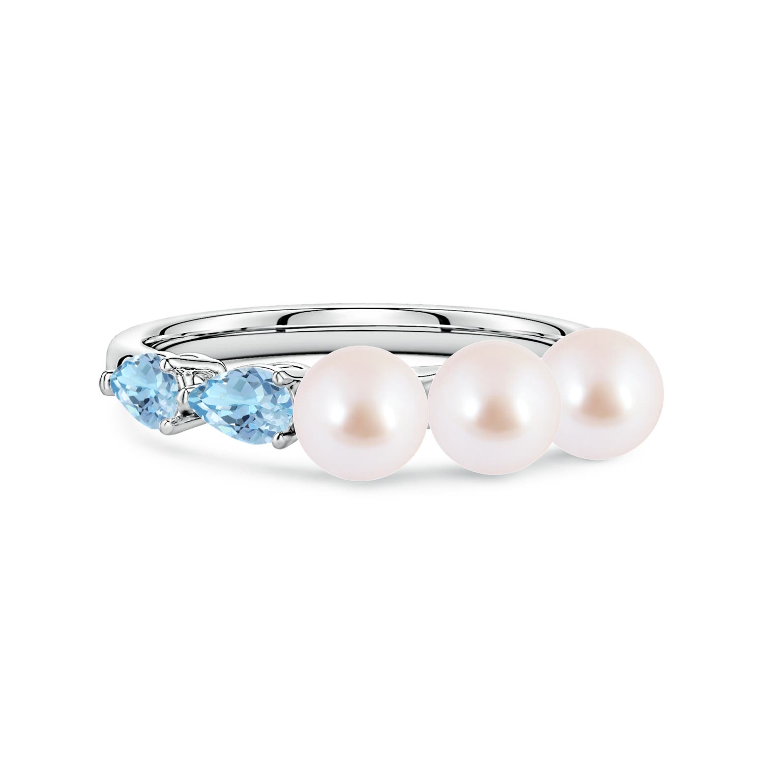 Non Eternity White Gold Akoya Cultured Pearl Rings