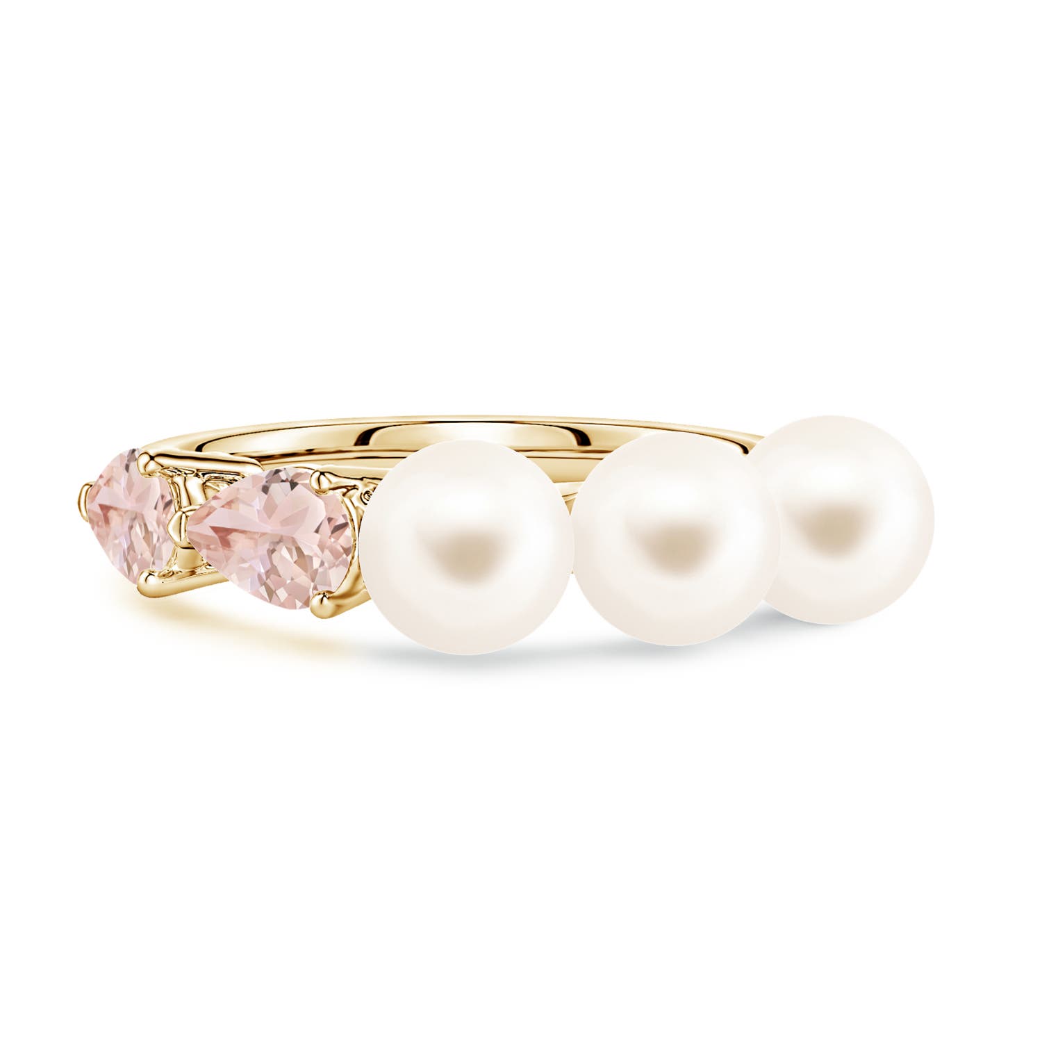 6mm AAA Freshwater Pearl and Horizontal Pear Morganite Asymmetrical Ring in 18K Yellow Gold