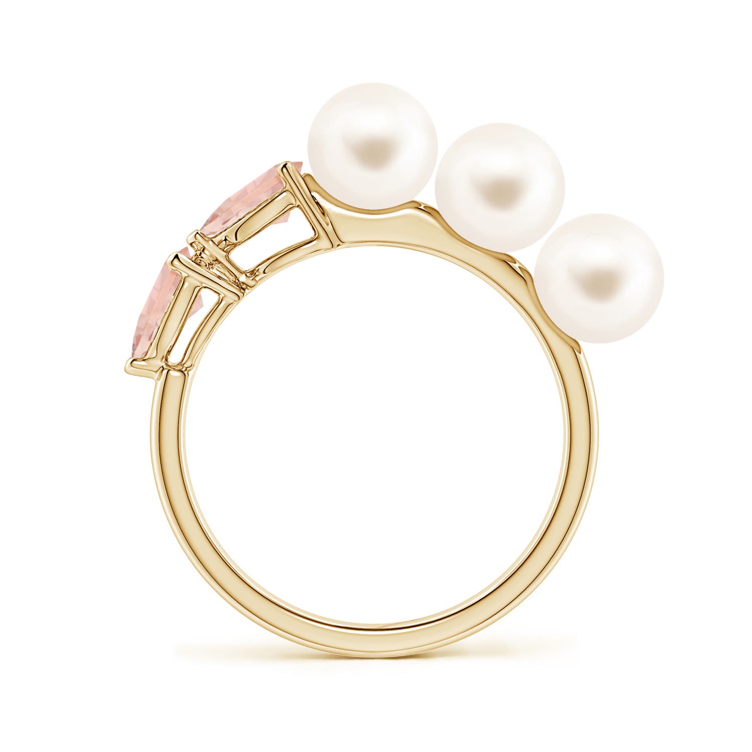 6mm AAA Freshwater Pearl and Horizontal Pear Morganite Asymmetrical Ring in 18K Yellow Gold