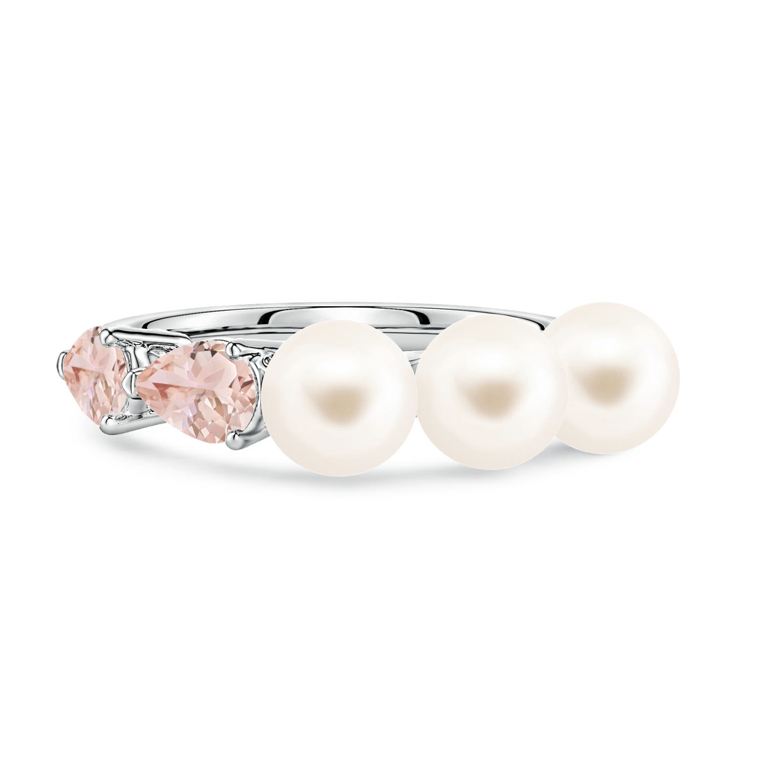 6mm AAA Freshwater Pearl and Horizontal Pear Morganite Asymmetrical Ring in White Gold