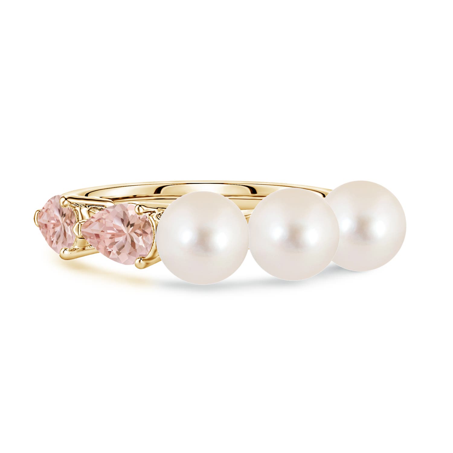 6mm AAAA Freshwater Pearl and Horizontal Pear Morganite Asymmetrical Ring in Yellow Gold