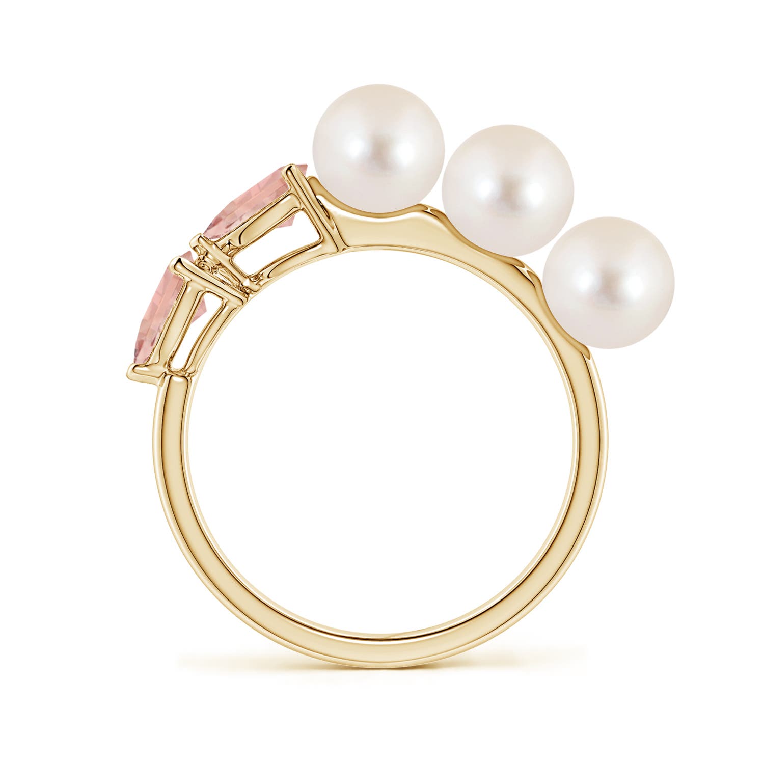 6mm AAAA Freshwater Pearl and Horizontal Pear Morganite Asymmetrical Ring in Yellow Gold