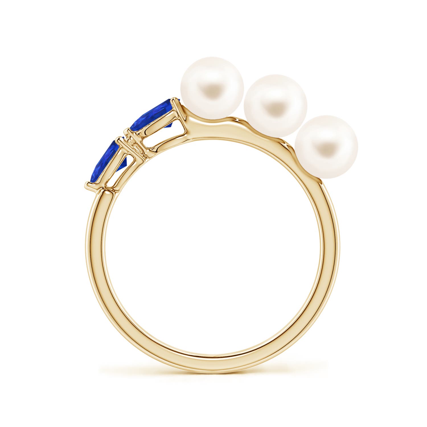 5mm AAA Freshwater Pearl and Horizontal Pear Tanzanite Asymmetrical Ring in 18K Yellow Gold