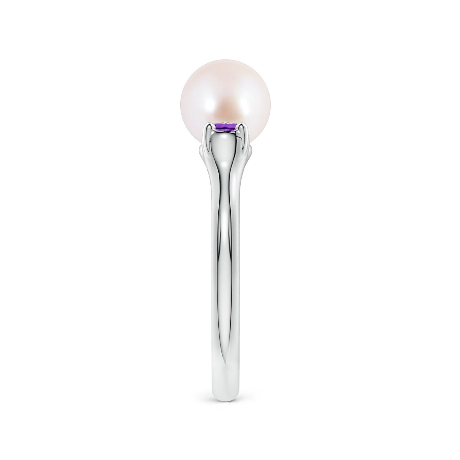 7mm AAA Akoya Pearl and Horizontal Pear Amethyst Open Ring in White Gold - side 3