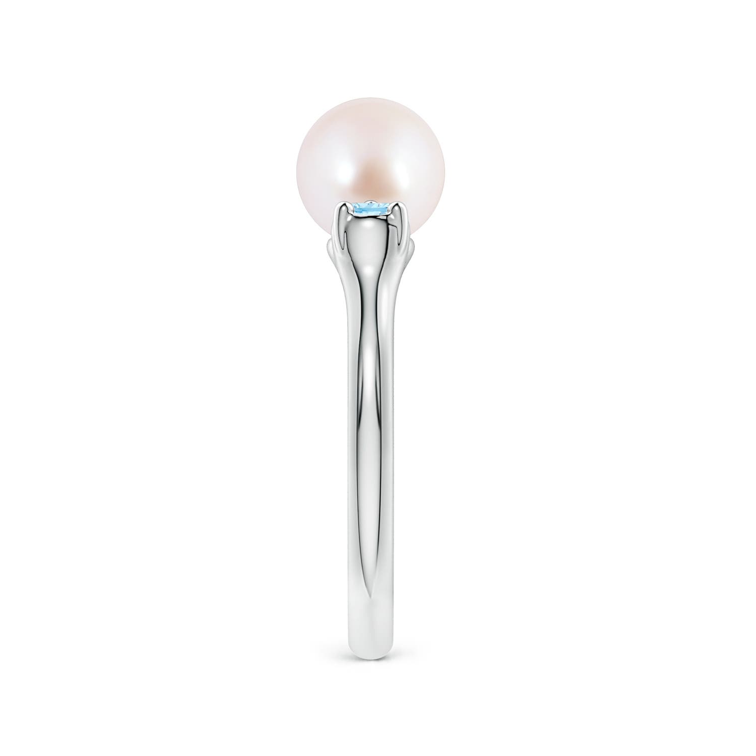 7mm AAA Akoya Pearl and Horizontal Pear Aquamarine Open Ring in White Gold - side 3