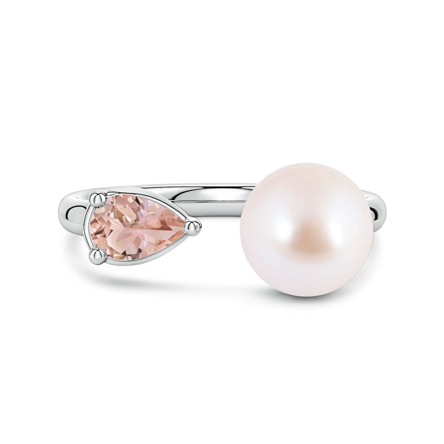 8mm AAA Akoya Pearl and Horizontal Pear Morganite Open Ring in 18CT White Gold