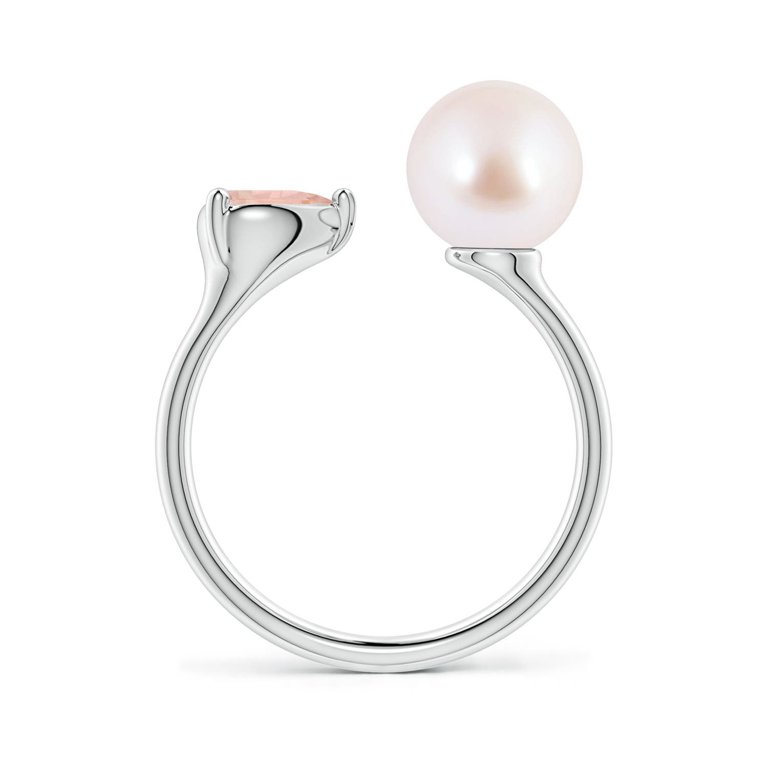8mm AAA Akoya Pearl and Horizontal Pear Morganite Open Ring in 18K White Gold