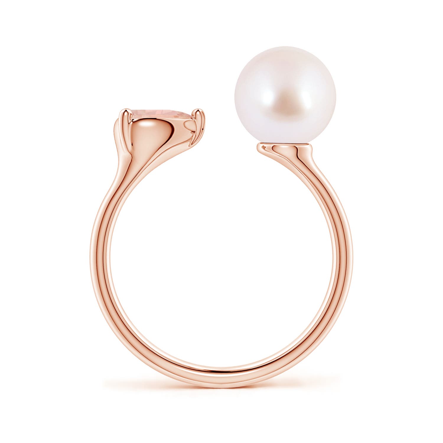 8mm AAA Akoya Pearl and Horizontal Pear Morganite Open Ring in Rose Gold - side 2