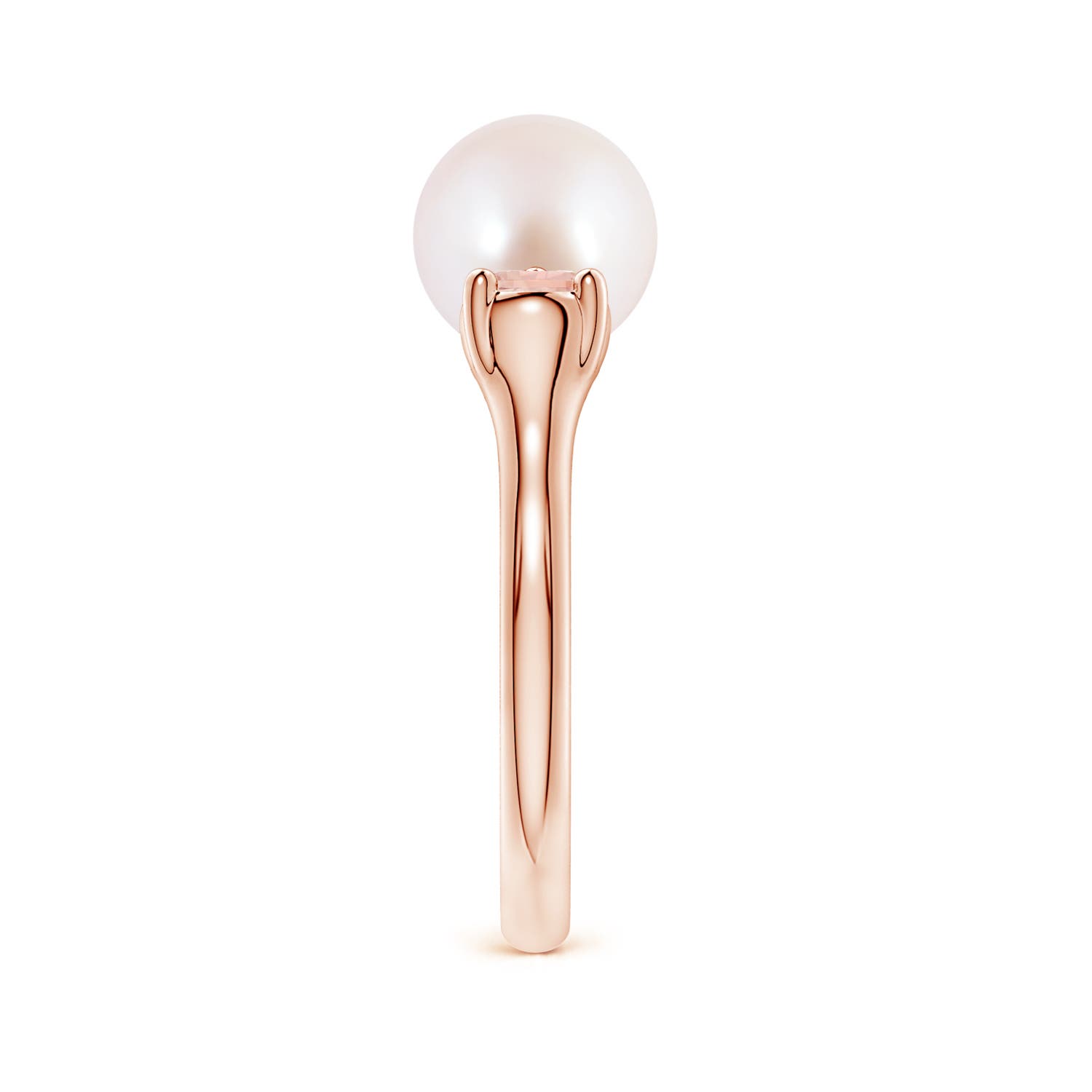 8mm AAA Akoya Pearl and Horizontal Pear Morganite Open Ring in Rose Gold - side 3