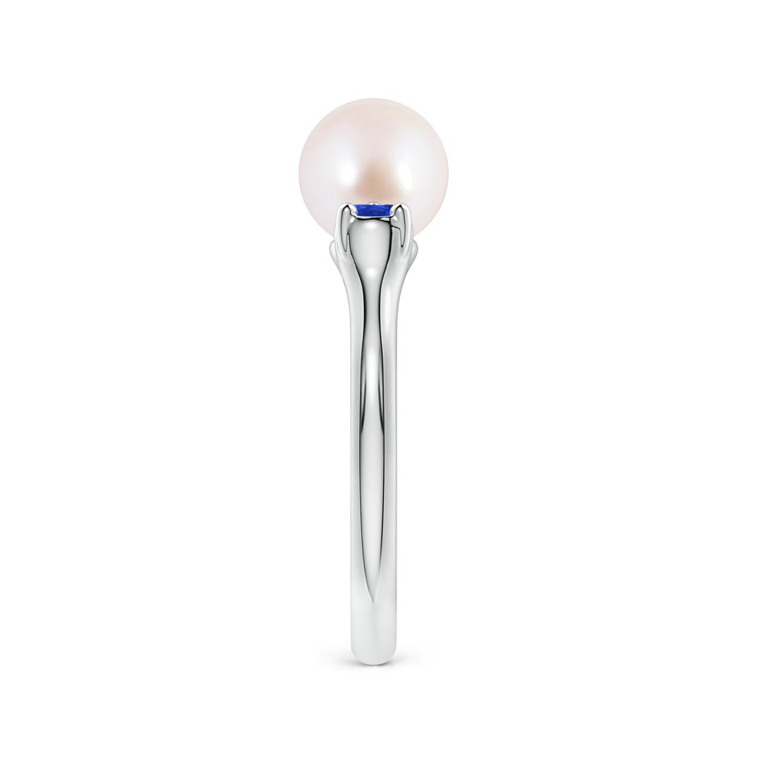 7mm AAA Akoya Pearl and Horizontal Pear Tanzanite Open Ring in White Gold - side 3