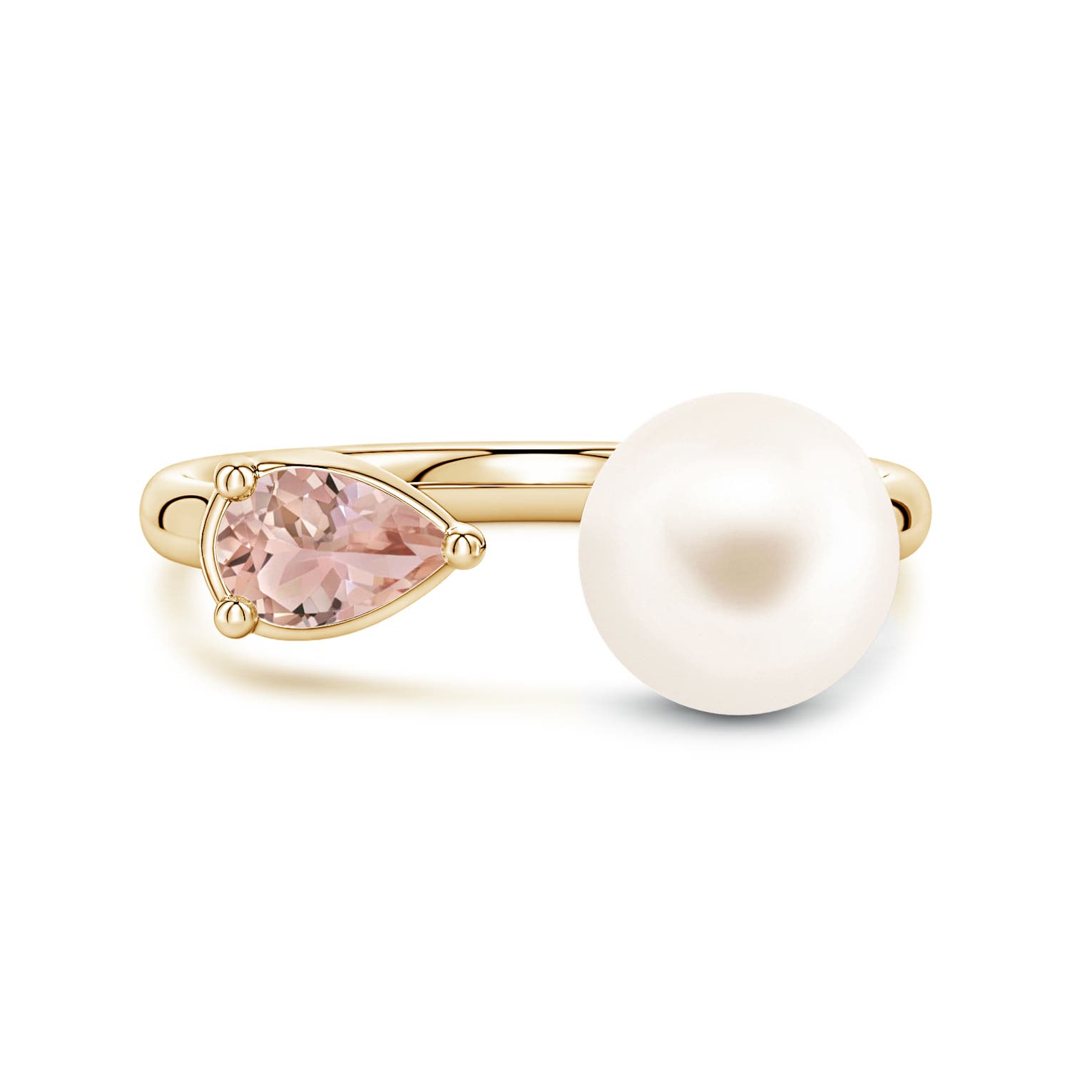 8mm AAA Freshwater Pearl and Horizontal Pear Morganite Open Ring in 18K Yellow Gold