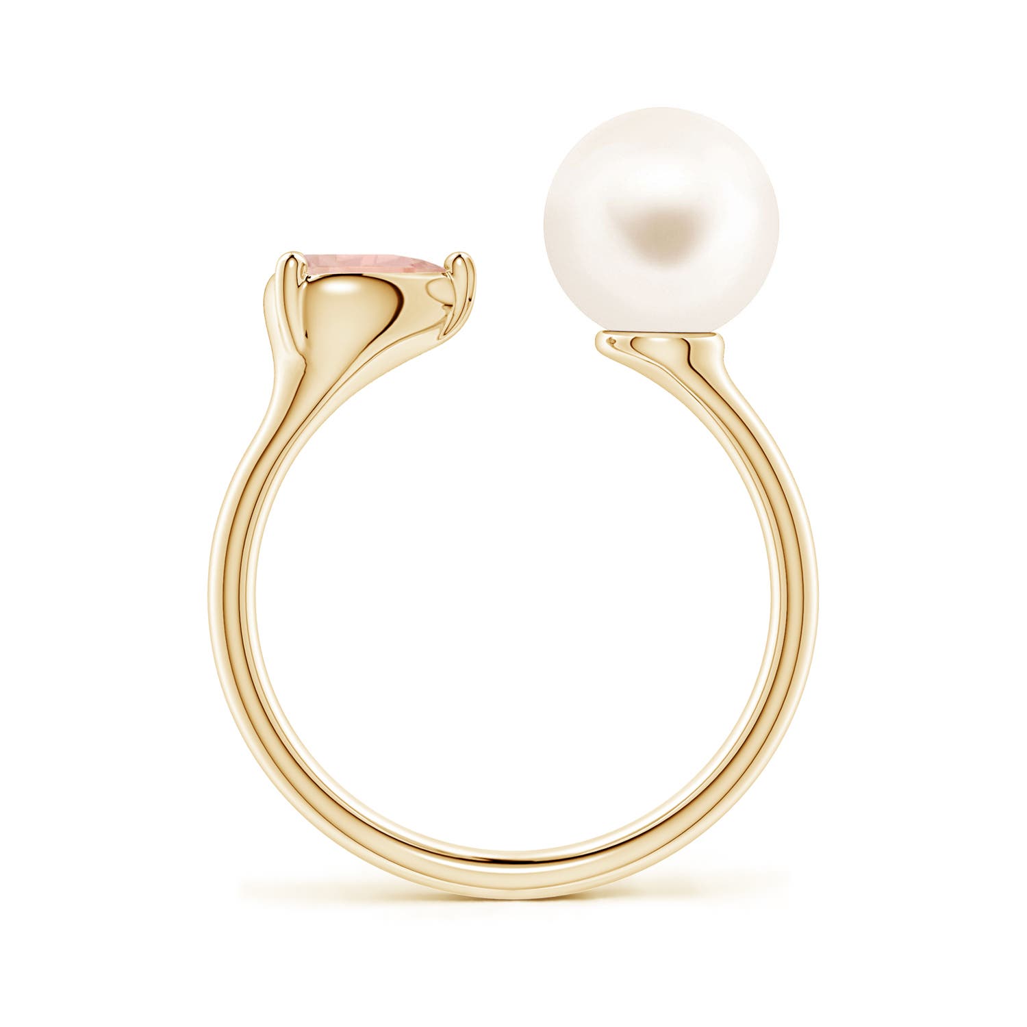 8mm AAA Freshwater Pearl and Horizontal Pear Morganite Open Ring in 18K Yellow Gold