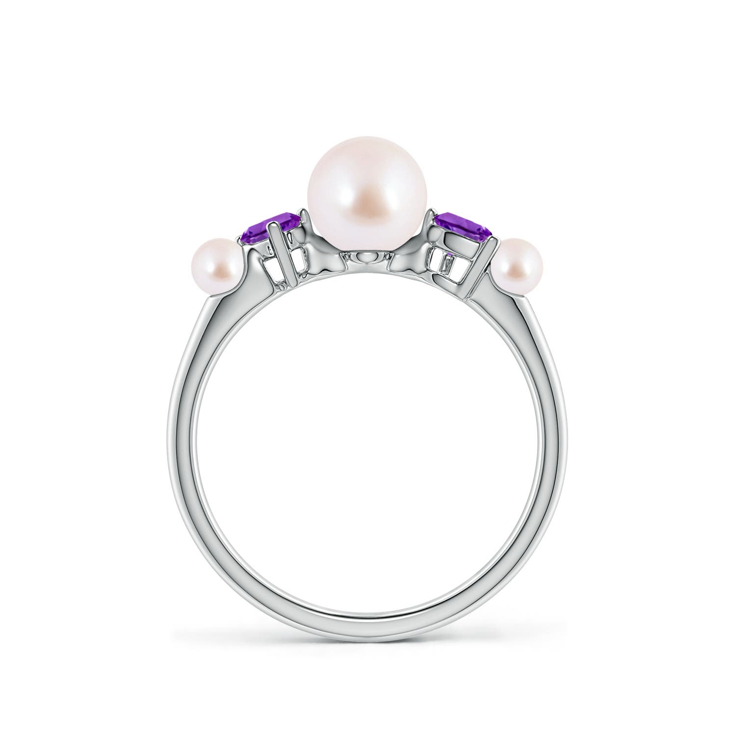 6mm AAA Akoya Pearl and Tilted Pear Amethyst Tapered Shank Ring in White Gold - side 2