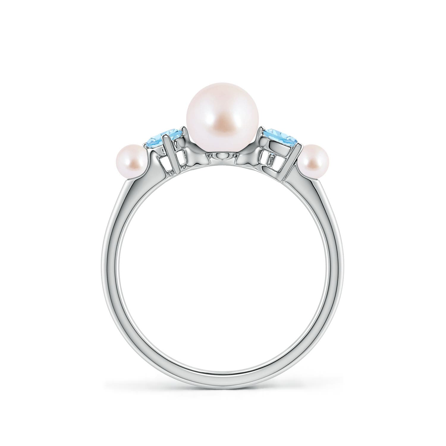 6mm AAA Akoya Pearl and Tilted Pear Aquamarine Tapered Shank Ring in 18K White Gold
