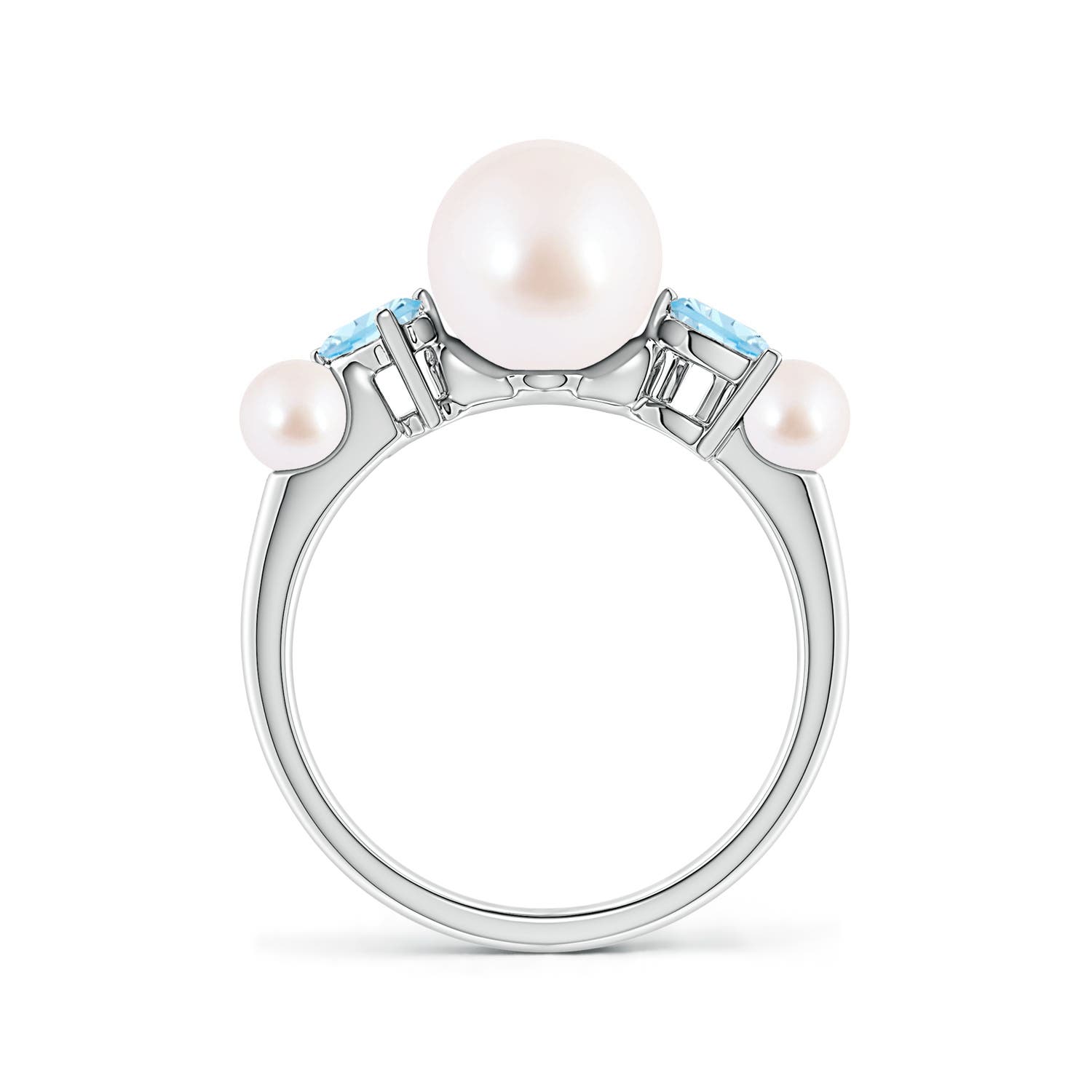 8mm AAA Akoya Pearl and Tilted Pear Aquamarine Tapered Shank Ring in 18K White Gold